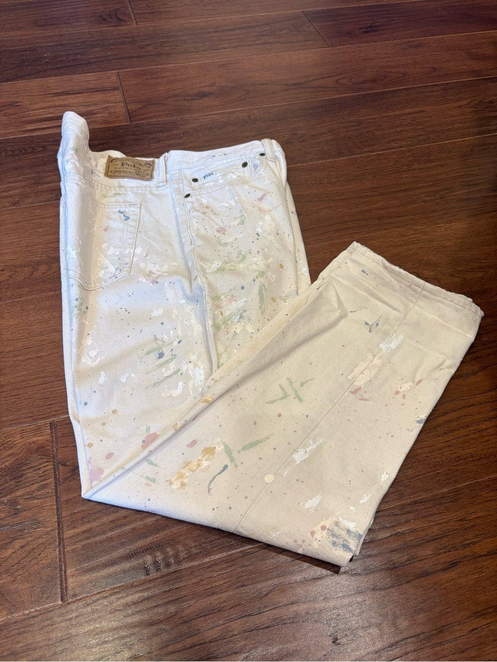 Ralph Lauren Cream Jeans with Multicolor Paint Splatter